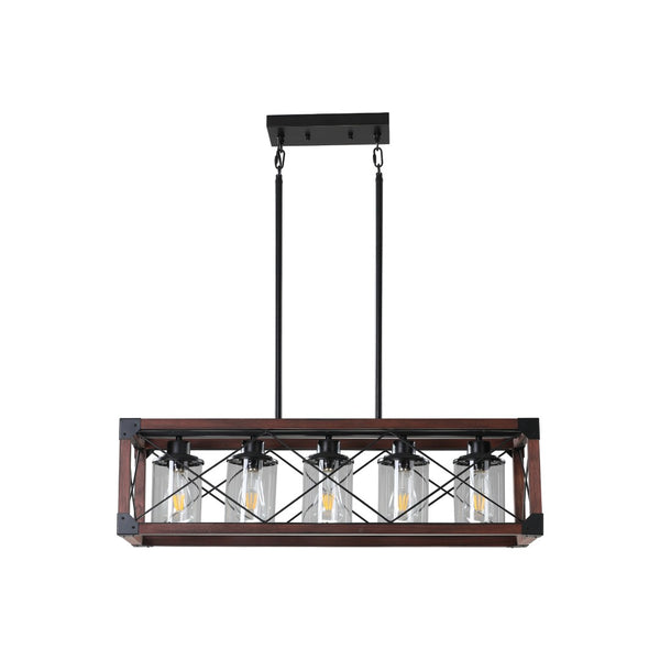 English Elm (same as W1340p155971) Redwood Iron 5-light Rectangle Chandelier for Kitchen Island Dining W1340P206646