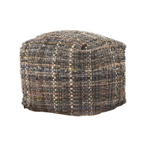 English Elm Koki Handcrafted Fabric Pouf Khaki – 20" Square Eco Recycled Denim Pouf with Braided Design, 250lb Capacity B181P162854