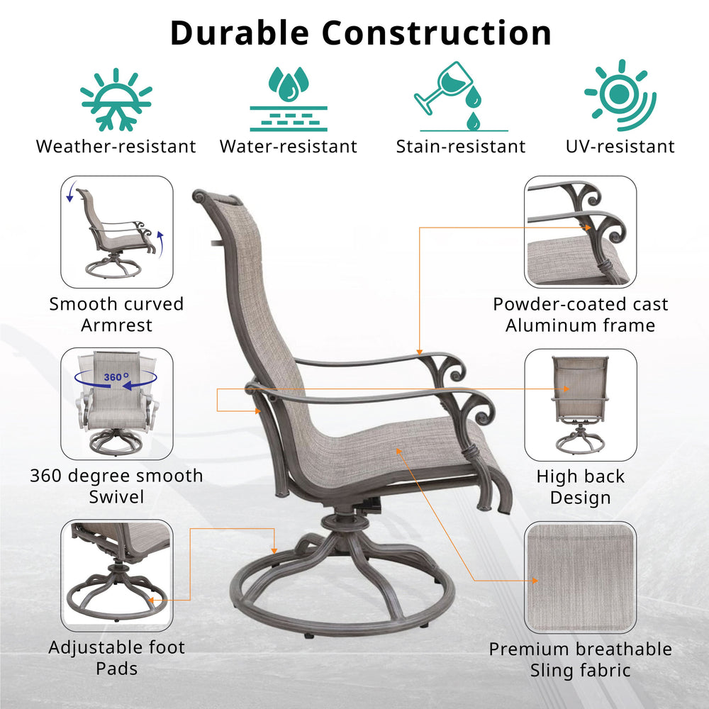 English Elm Sling Macan 2-Piece Rocker Swivel Patio Chairs, Rust-Proof Aluminum Frame, Grey Sling Comfort, Weather-Resistant Elegance B010119298