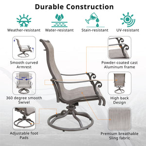 English Elm Sling Macan 2-Piece Rocker Swivel Patio Chairs, Rust-Proof Aluminum Frame, Grey Sling Comfort, Weather-Resistant Elegance B010119298
