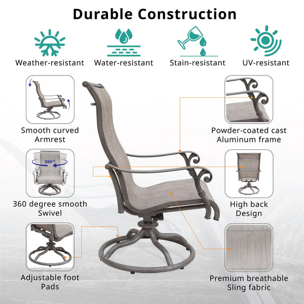 English Elm Sling Macan 2-Piece Rocker Swivel Patio Chairs, Rust-Proof Aluminum Frame, Grey Sling Comfort, Weather-Resistant Elegance B010119298