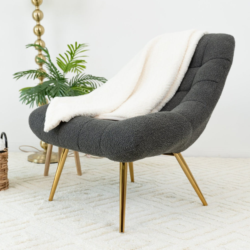 English Elm Aubrey Boucle Accent Lounge Chair Mid-century Curved Arms High-density Foam Seat B183P201634