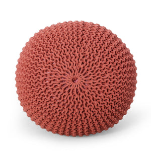 English Elm Bordeaux Knitted Cotton Round Pouf In Coral - Versatile Ottoman & Cozy Floor Cushion For Any Room B181P162858