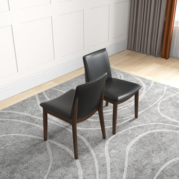 English Elm Solid Wood Frame Mid-century Dining Chairs Set of 2 with Curved Back Black Upholstery B183P201767