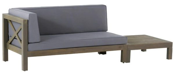English Elm Brava Acacia Corner Bench Set with Coffee Table Outdoor Cross-back Slatted Design 57967.00DGY-64496.00GRY