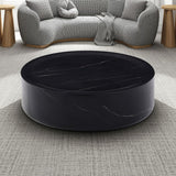 English Elm 39.37'' Black Marble Round Coffee Table Sturdy Fiberglass Table For Living Room ,No Need Assembly.