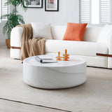 English Elm 39.37'' White Marble Round Coffee Table Sturdy Fiberglass Table For Living Room, No Need Assembly.