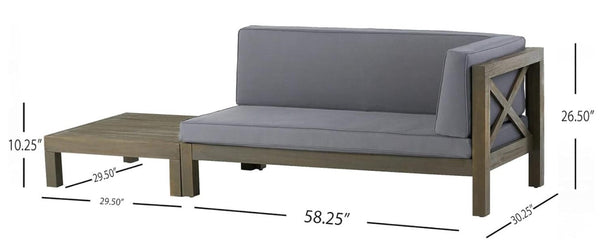 English Elm Brava Outdoor Acacia Corner Bench Set with Coffee Table for Patio Entertaining 57968.00DGY-64496.00GRY