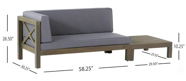 English Elm Brava Acacia Corner Bench Set with Coffee Table Outdoor Cross-back Slatted Design 57967.00DGY-64496.00GRY