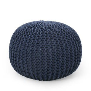 English Elm Bordeaux Knitted Cotton Round Pouf In Navy Blue – Versatile Floor Cushion & Extra Seating Solution B181P162842