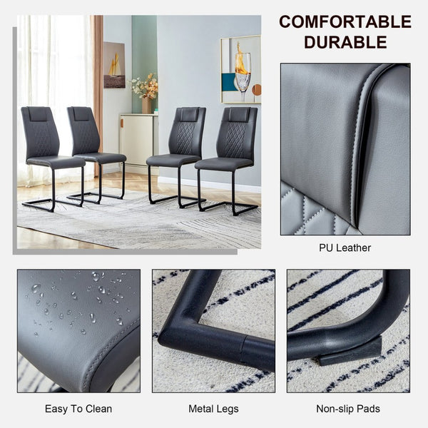 English Elm Modern Pu Leather Dining Chairs with Metal Frame Cushioned Seating Set of 4 W1151112848