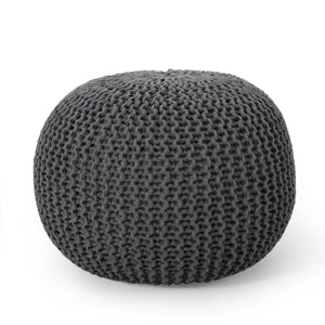English Elm Bordeaux Knitted Cotton Round Pouf - Gray Accent For Modern Living Rooms, Versatile Footrest & More B181P162841