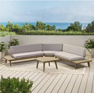 English Elm Hillcrest Solid Acacia Corner Sofa with Built-in Side Table for Outdoor Living 61288.00L-R-TSET