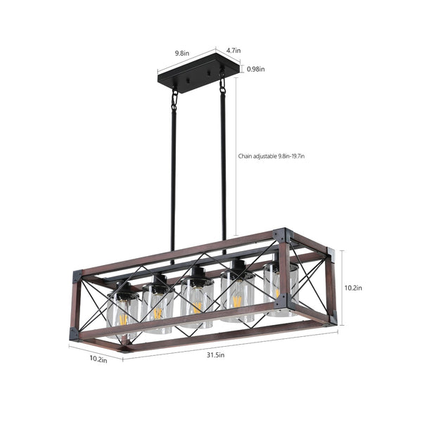 English Elm (same as W1340p155971) Redwood Iron 5-light Rectangle Chandelier for Kitchen Island Dining W1340P206646