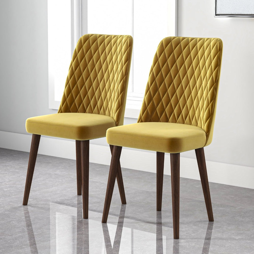 English Elm Easy Clean Velvet Dining Chairs Mid Century Solid Wood Frame Upholstered Set of 2 B183P201775