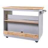 English Elm Rolling Kitchen Island With Storage, Two-Sided Kitchen Island Cart On Wheels With Wood Top, Wine and Spice Rack, Large Kitchen Cart With 2 Drawers, 3 Open Compartments, Grey Blue