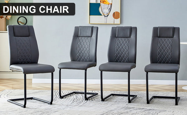 English Elm Modern Pu Leather Dining Chairs with Metal Frame Cushioned Seating Set of 4 W1151112848