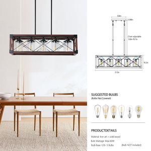 English Elm (same as W1340p155971) Redwood Iron 5-light Rectangle Chandelier for Kitchen Island Dining W1340P206646