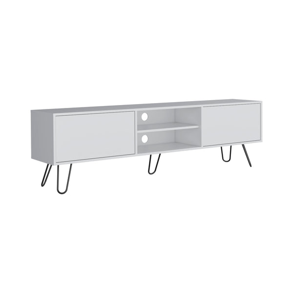 English Elm Waco TV Rack with Hairpin Legs and Cable Management, Spacious Top for 55" TVs, Two Drawers White 75.5 L x 18.8 W x 4.7 H B097P167462