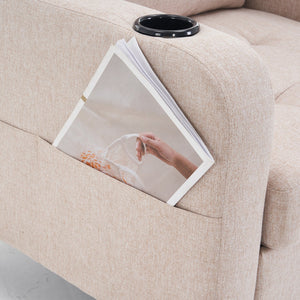 English Elm Beige Tufted Upholstered Armchair with Storage Ottoman, Cup Holders & Side Pocket for Living Space W1901P149127