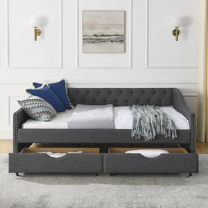 English Elm Full Size Daybed With Drawers - Elegant Tufted Sofa Bed, Copper Nail Trim & Space-Saving Design W1413S00032