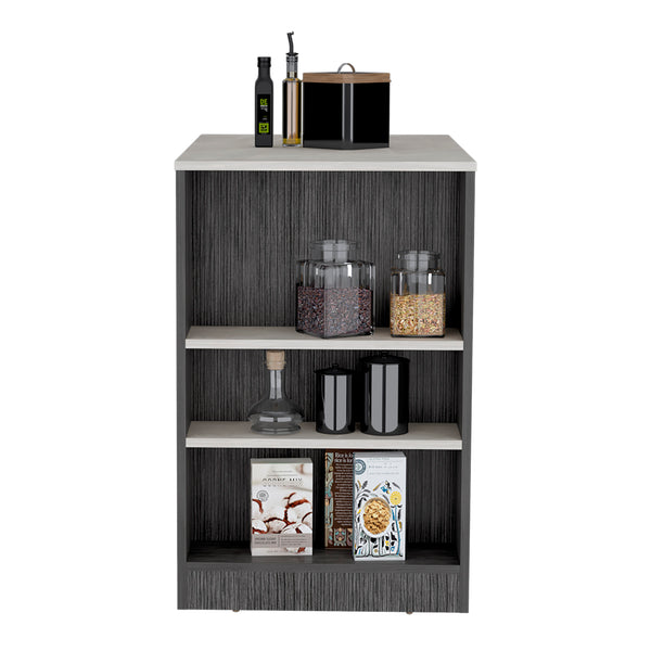 English Elm Kitchen Lacour Island with 3-Side Shelves, 36" High Pine Prep Table with Ibiza Marble Top Finish Multicolor 40.1 L x 31.4 W x 3.9 H B097P167445