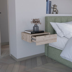 English Elm Floating Nightstand Wall-Mounted Bedside Shelf with Drawer and Spacious Top Surface for Small Rooms Light Gray 20.07 L x 16.9 W x 3.54 H B097P167434