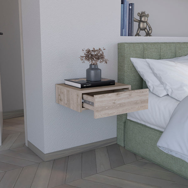 English Elm Floating Nightstand Wall-Mounted Bedside Shelf with Drawer and Spacious Top Surface for Small Rooms Light Gray 20.07 L x 16.9 W x 3.54 H B097P167434