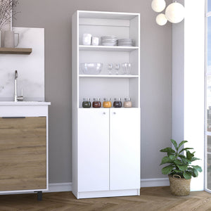 English Elm Vinton White 2-Door Bookcase with 3 Upper Open Shelves, Enclosed Lower Storage, Pine Finish B097P167424