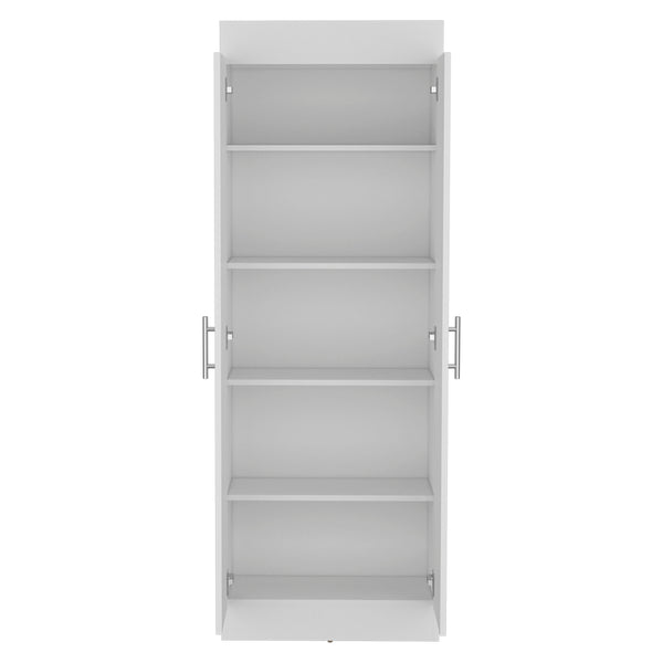 English Elm Pantry Teller 67" H Pine Cabinet with Five Shelves and Two Doors for Stylish, Durable Storage White 73.2 L x 16.5 W x 5.5 H B097P167451