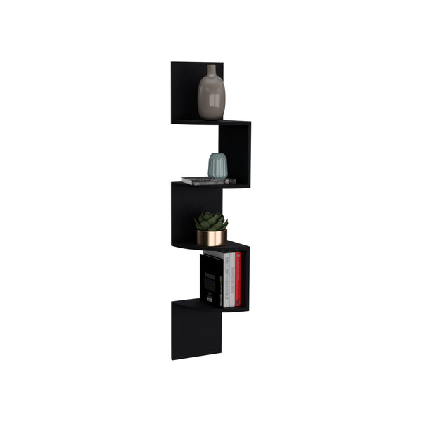 English Elm Roy Corner 4-Tier Floating Shelf System for Corners — Space-Saving Pine Display for Books & Plants Black 14.17 L x 13.7 W x 5.9 H B097P167458