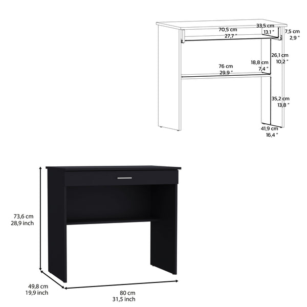 English Elm Montana Storage Desk with Spacious 31.5"W Work Surface, Drawer and Lower Shelf for Home Office Black 35 L x 23.6 W x 31.4 H B097P167466