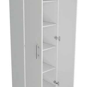 English Elm Pantry Teller 67" H Pine Cabinet with Five Shelves and Two Doors for Stylish, Durable Storage White 73.2 L x 16.5 W x 5.5 H B097P167451