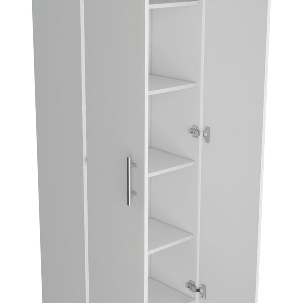 English Elm Pantry Teller 67" H Pine Cabinet with Five Shelves and Two Doors for Stylish, Durable Storage White 73.2 L x 16.5 W x 5.5 H B097P167451
