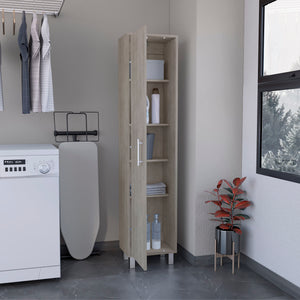 English Elm 70.8H" Tall Narrow Storage Cabinet with 5 Shelves, 3 Broom Hangers, Metal Legs for Entryway Gray 69.6 L x 20 W x 3.5 H B097P167439
