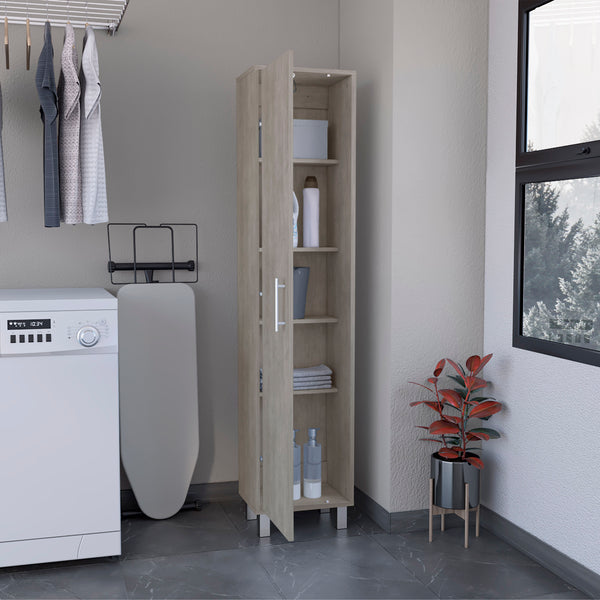 English Elm 70.8H" Tall Narrow Storage Cabinet with 5 Shelves, 3 Broom Hangers, Metal Legs for Entryway Gray 69.6 L x 20 W x 3.5 H B097P167439