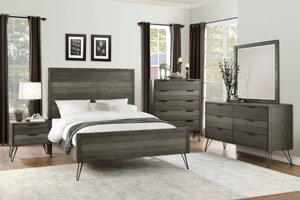English Elm Contemporary Three-Tone Gray Nightstand with Metal Legs Acacia Veneer, 2 Drawers & Slat Design B01151969