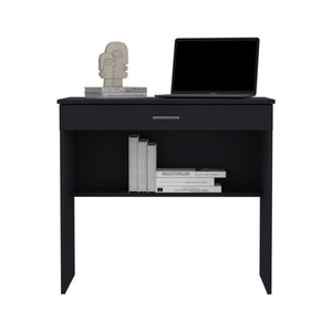 English Elm Montana Storage Desk with Spacious 31.5"W Work Surface, Drawer and Lower Shelf for Home Office Black 35 L x 23.6 W x 31.4 H B097P167466