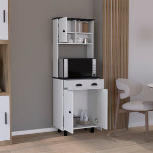 English Elm DEPOT Waco 67" H Kitchen Pantry Cabinet with Drawer, Shelves and Doors for Organized Storage and Slim Spaces White+Black 37.8 L x 18.5 W x 7.87 H B097P167430