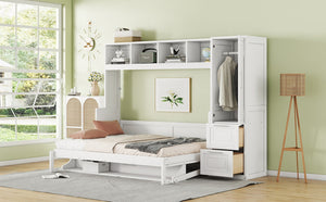 English Elm Full Size Murphy Wall Bed with Wardrobe Drawers Studio Apartment Space Saver LP000792AAK-1