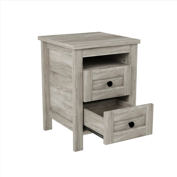 English Elm 3-Pieces Bedroom Set Full Size Farmhouse Platform Bed with Storage Headboard, Nightstand & Dresser Antique Gray 59.25 L x 18.31 W x 8.27 H N733S369048G