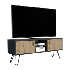 English Elm Toka Hairpin Legs TV Rack with Media Center, 2-Door Pine Storage, Cable Management, Retro Chic B097P167455