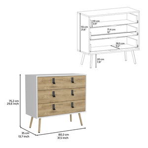 English Elm Dresser Slim 42" 5-Drawer Narrow Chest with Smooth Pull-Out Drawers for Compact Bedroom Storage White+Walnut 36.2 L x 23.2 W x 5.9 H B097P167456