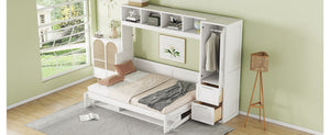 English Elm Full Size Murphy Wall Bed with Wardrobe Drawers Studio Apartment Space Saver LP000792AAK-1