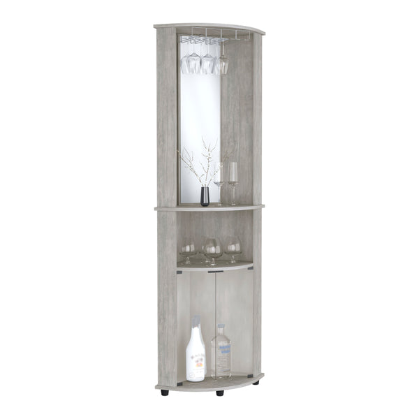English Elm Nashville Corner Bar Cabinet with Wine Glass Rack, Mirrored Back, Three-Tier Shelves & Pine Craftsmanship Gray 42.1 L x 24.8 W x 5.5 H B097P167443