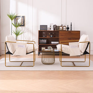 English Elm 2 Upholstered Hanging Armchair with Gold-Plated Frame, Crushed Foam Comfort, Sturdy 350 lb Support Beige W1901P147316