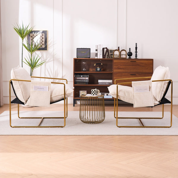English Elm 2 Upholstered Hanging Armchair with Gold-Plated Frame, Crushed Foam Comfort, Sturdy 350 lb Support Beige W1901P147316