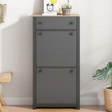 Entryway Organizer With 2 Flip Drawers, Shoe Cabinet & Rack, Adjustable Panel, Grey