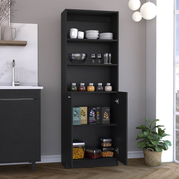 English Elm Vinton Pine 2-Door Bookcase with 3 Upper Open Shelves & Hidden Lower Storage, Black Finish B097P167423