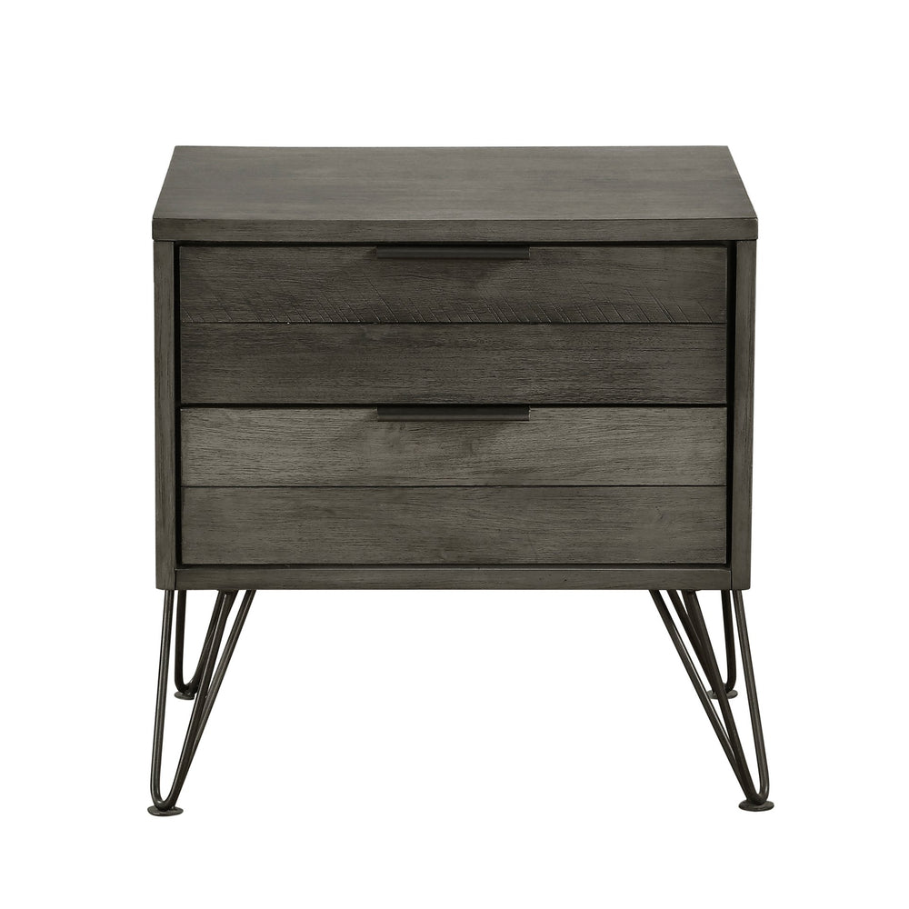 English Elm Contemporary Three-Tone Gray Nightstand with Metal Legs Acacia Veneer, 2 Drawers & Slat Design B01151969